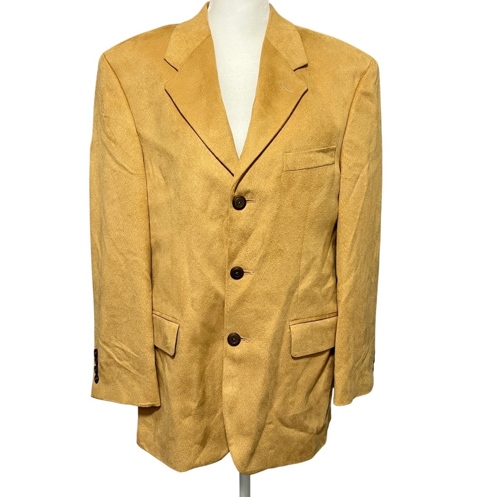 90s Chaps Ralph Lauren Gold Blazer 3 Button Faux Suede Tan Made in Canada‎ Union